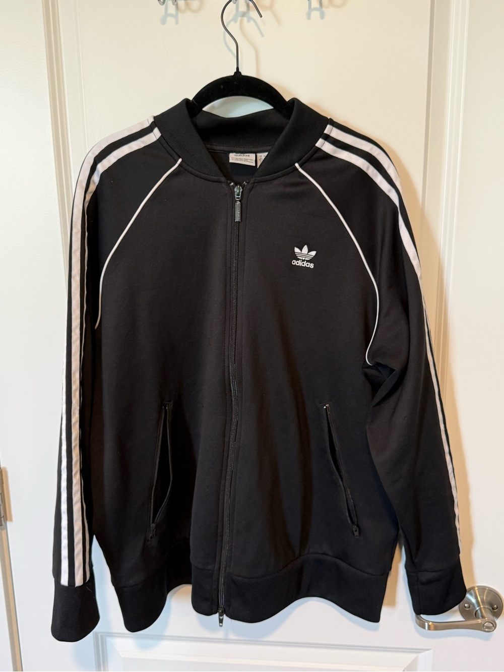 Adidas Black Track Jacket with White Stripes 1X